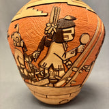 Marty and Elvira Nampeyo Hopi Carved Pot with Kachina Design   (JM30)