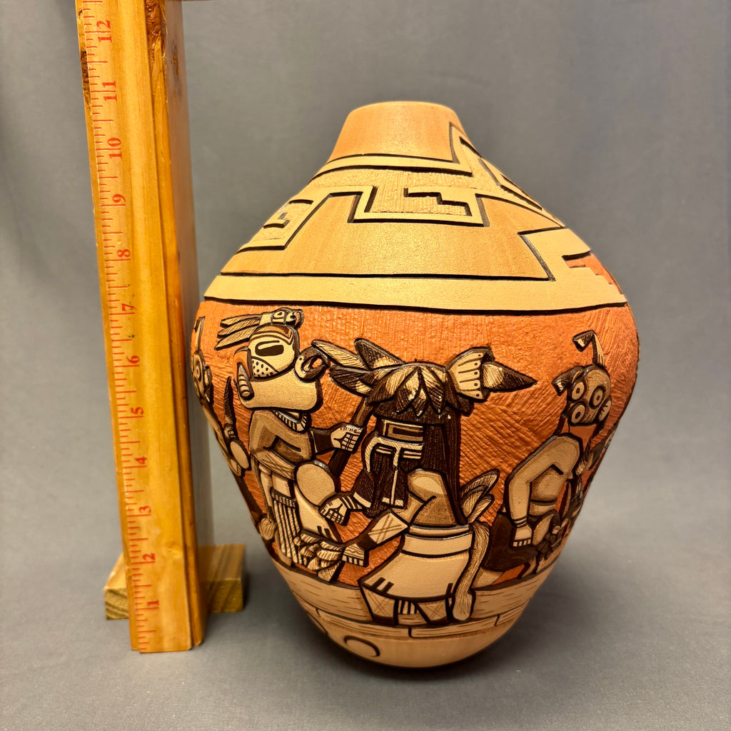 Marty and Elvira Nampeyo Hopi Carved Pot with Kachina Design   (JM30)