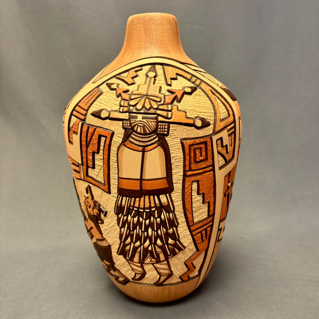 Marty and Elvira Nampeyo Hopi Carved Pot with Kachina Design   (JM31)