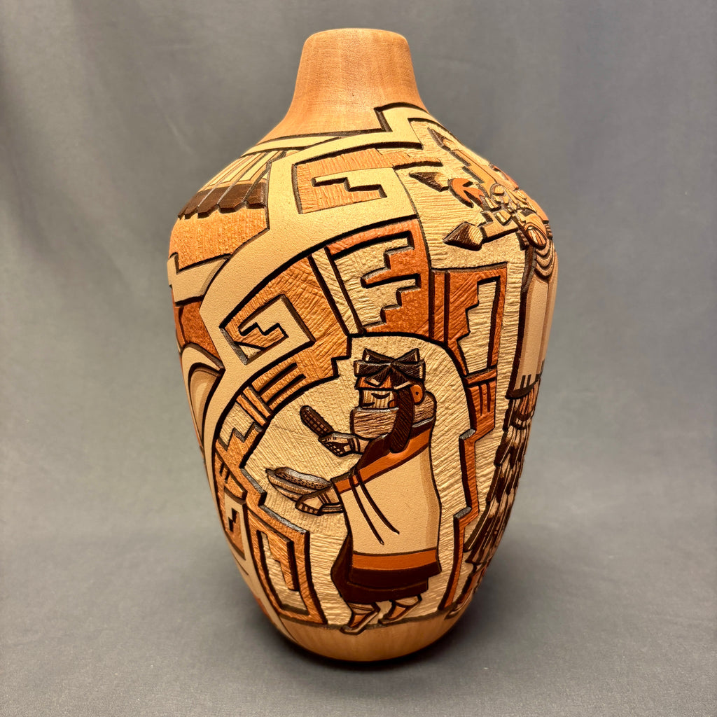 Marty and Elvira Nampeyo Hopi Carved Pot with Kachina Design   (JM31)