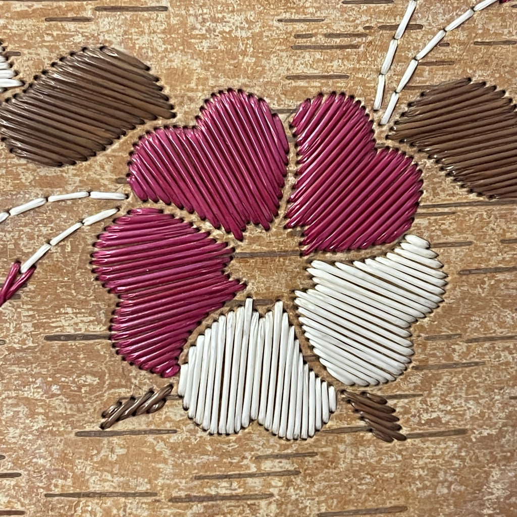 Canadian Northwest Territories heart shaped birchbark basket artist signed Marie Kotchea (GM454)