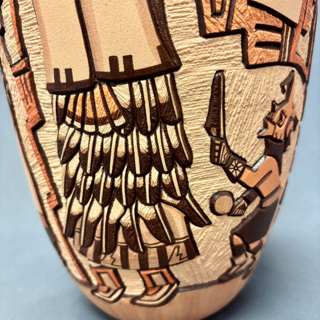 Marty and Elvira Nampeyo Hopi Carved Pot with Kachina Design   (JM31)