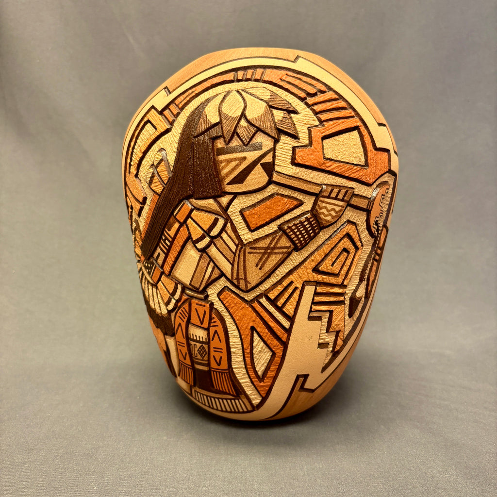 Marty and Elvira Nampeyo Hopi Carved Pot with Kachina Design   (JM32)