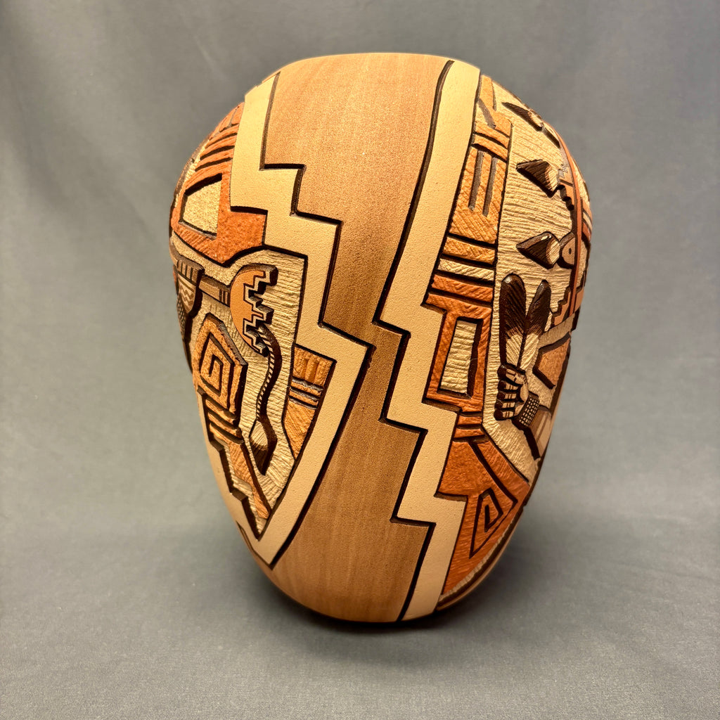 Marty and Elvira Nampeyo Hopi Carved Pot with Kachina Design   (JM32)