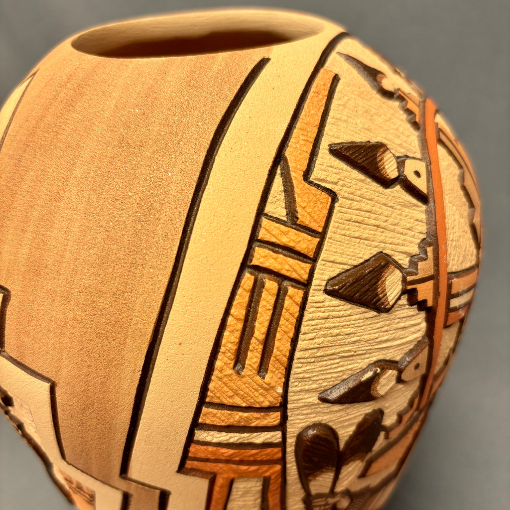 Marty and Elvira Nampeyo Hopi Carved Pot with Kachina Design   (JM32)