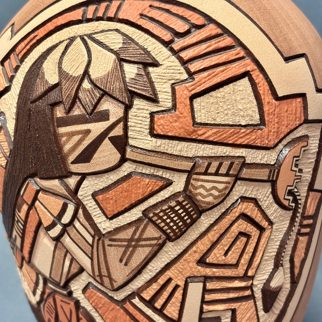 Marty and Elvira Nampeyo Hopi Carved Pot with Kachina Design   (JM32)
