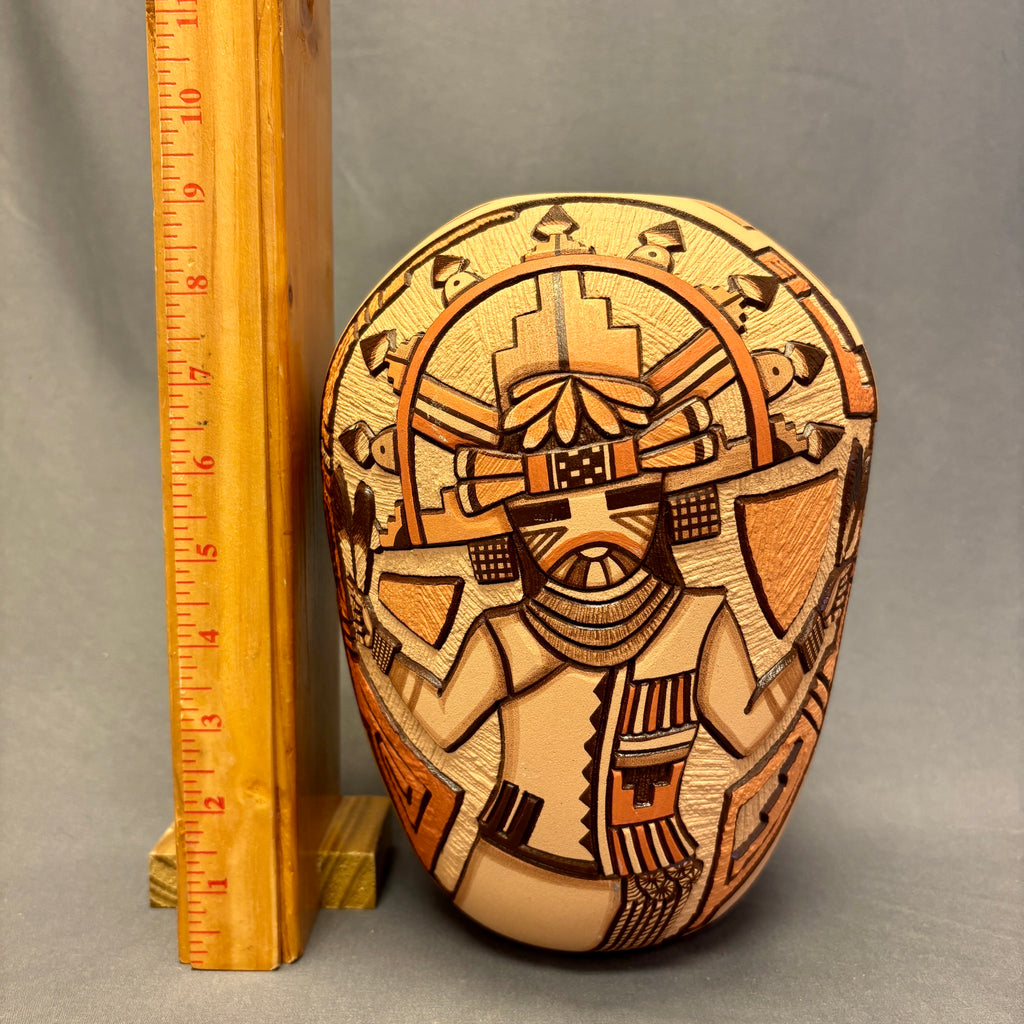 Marty and Elvira Nampeyo Hopi Carved Pot with Kachina Design   (JM32)