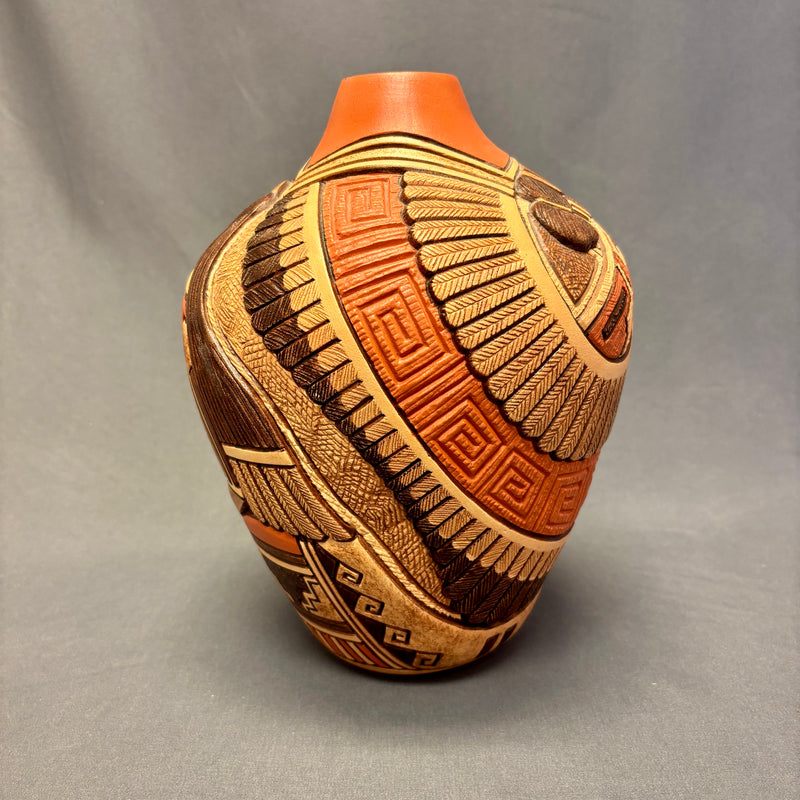 Tom Polacca Hopi Carved Pot with Longhair Kachina Design   (JM33)