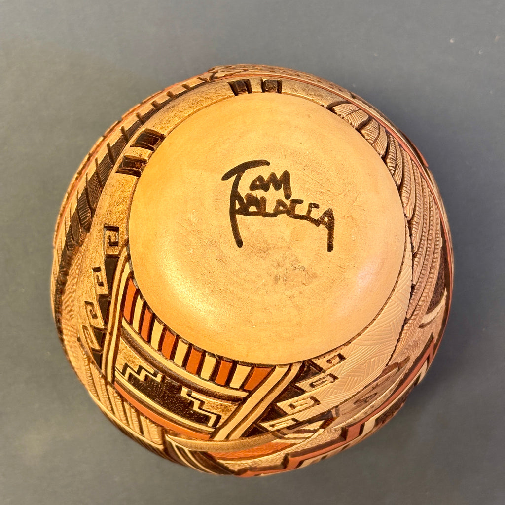 Tom Polacca Hopi Carved Pot with Longhair Kachina Design   (JM33)