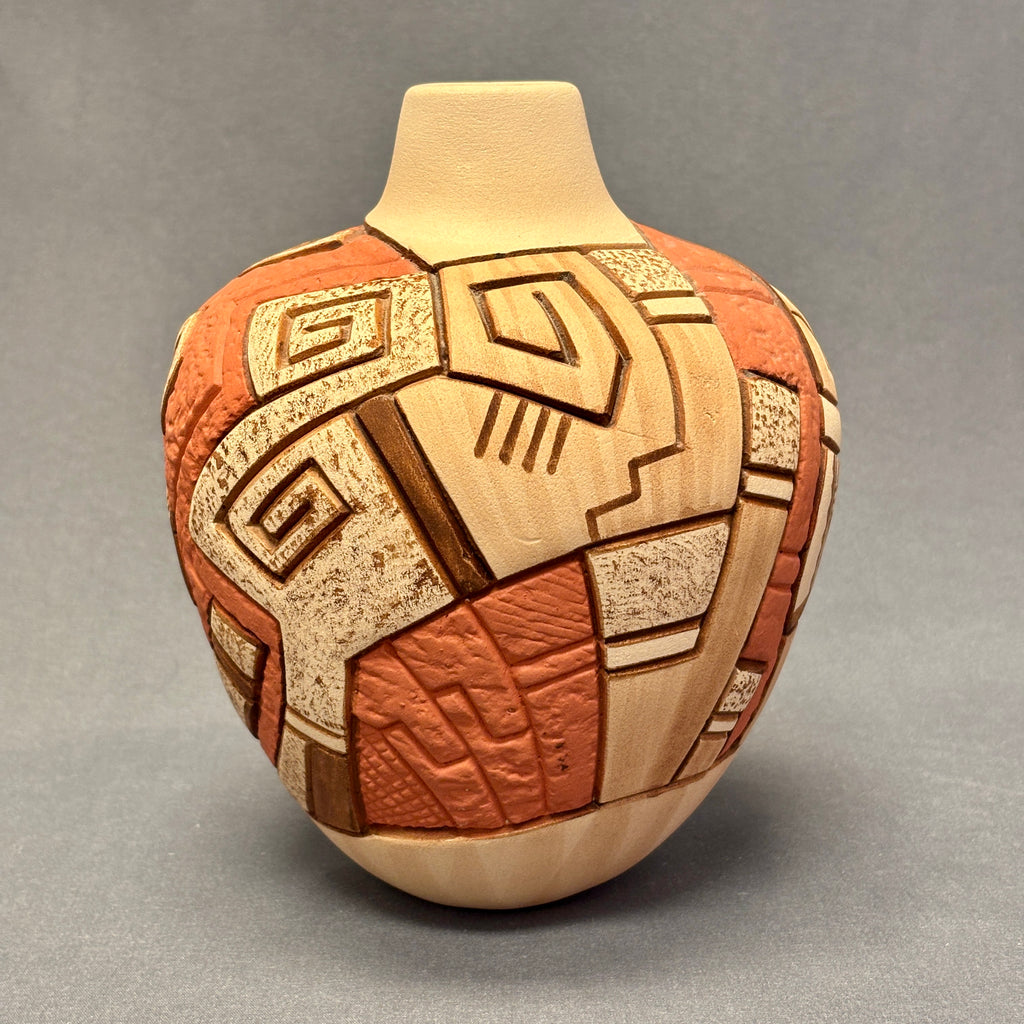 Tom Polacca Hopi Carved Pot with Longhair Kachina  (JM34)