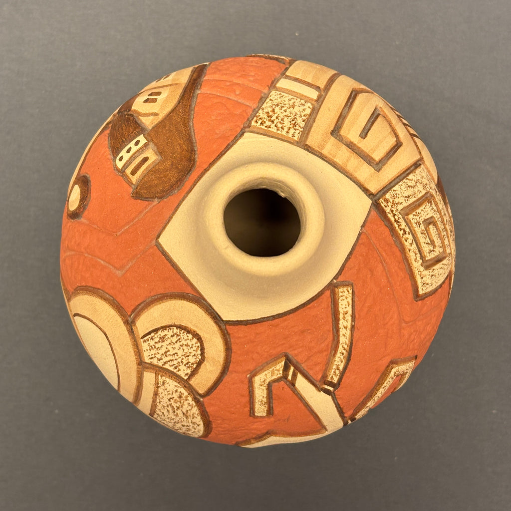 Tom Polacca Hopi Carved Pot with Longhair Kachina  (JM34)