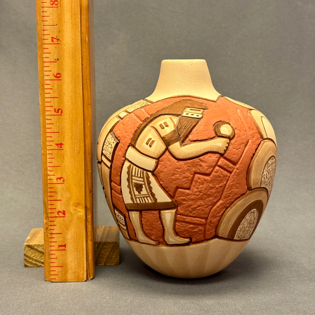 Tom Polacca Hopi Carved Pot with Longhair Kachina  (JM34)