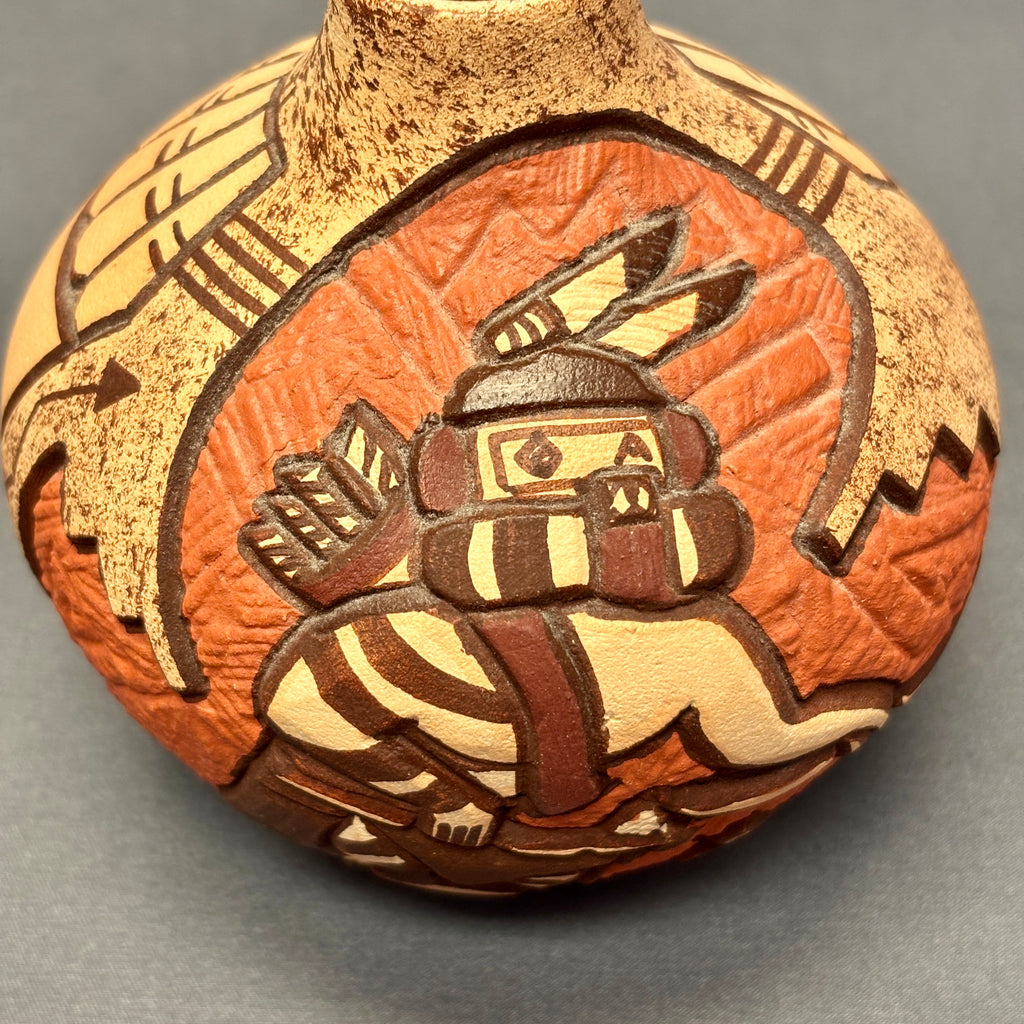 Carla Nampeyo Hopi Carved Pot with Kachina  (JM35)