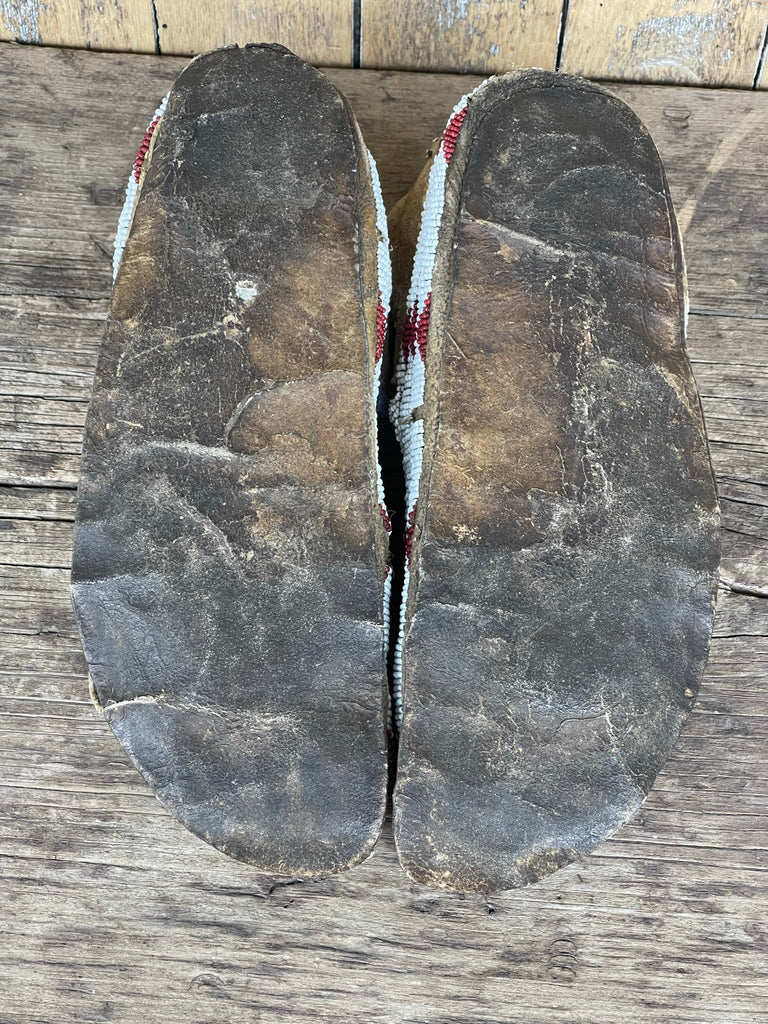 Cheyenne Authentic Native American beaded moccasins - Antique Late 1800s.  Sinew sewn with Venetian glass beads (GM179)