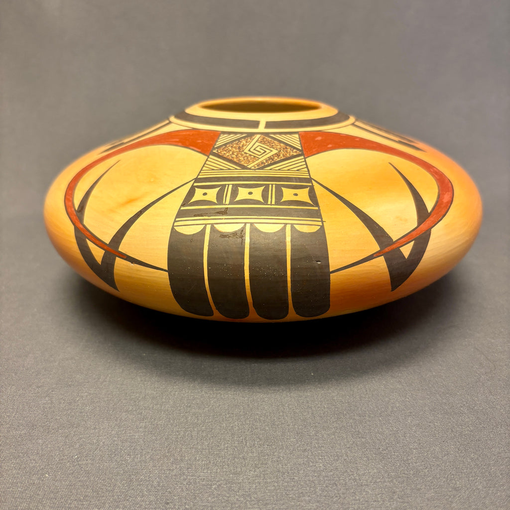Fawn Garcia Navasie, Hopi Wide Painted Pot with Parrot Design  (JM45)