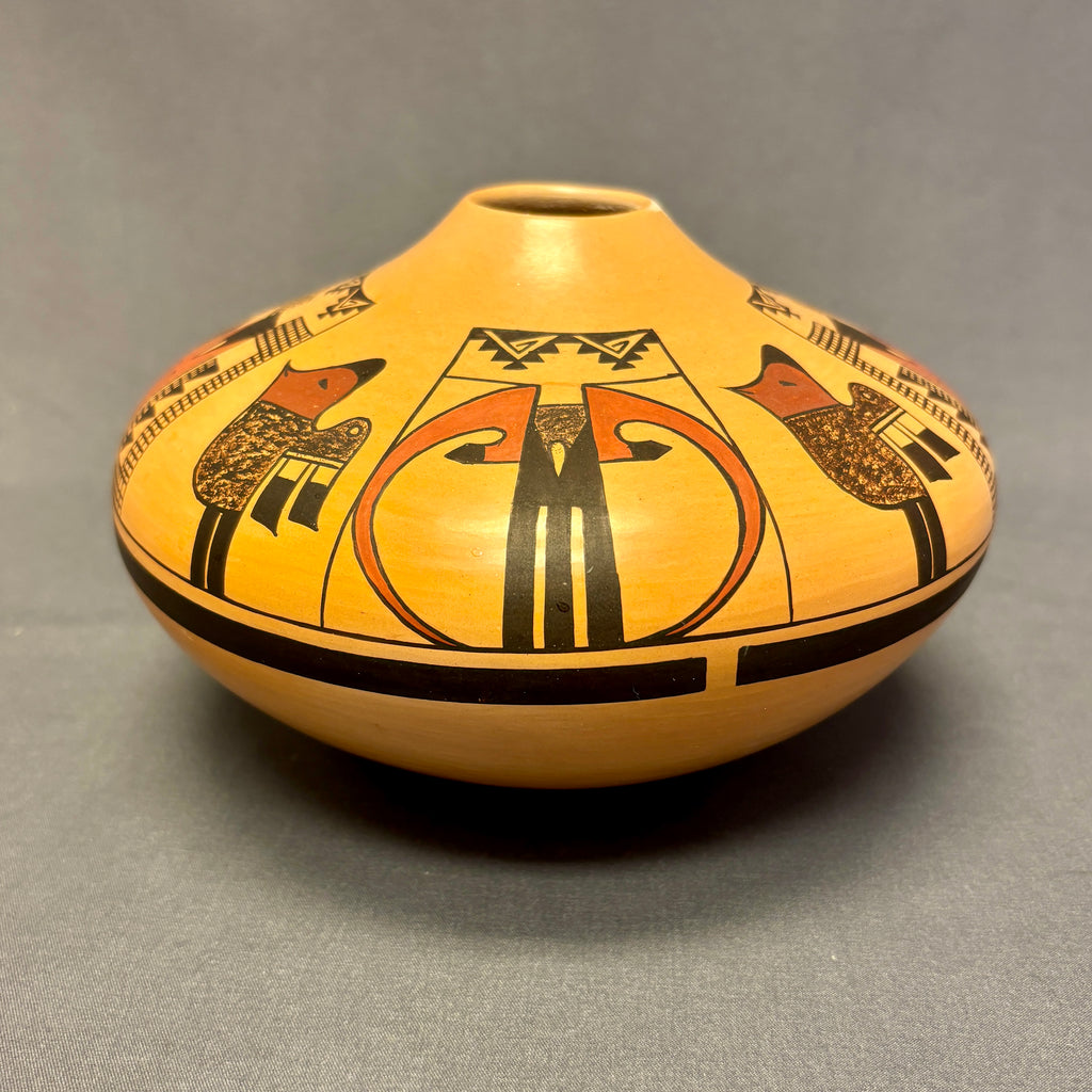 Gloria Mahle, Hopi Wide Painted Pot with Bird Design  (JM47)
