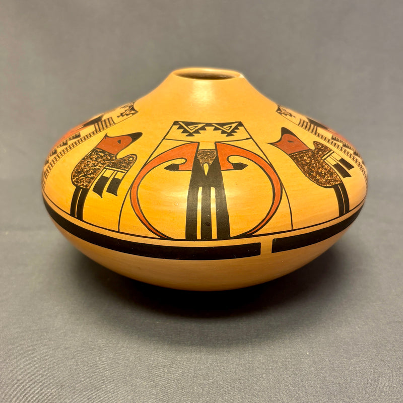 Gloria Mahle, Hopi Wide Painted Pot with Bird Design  (JM47)