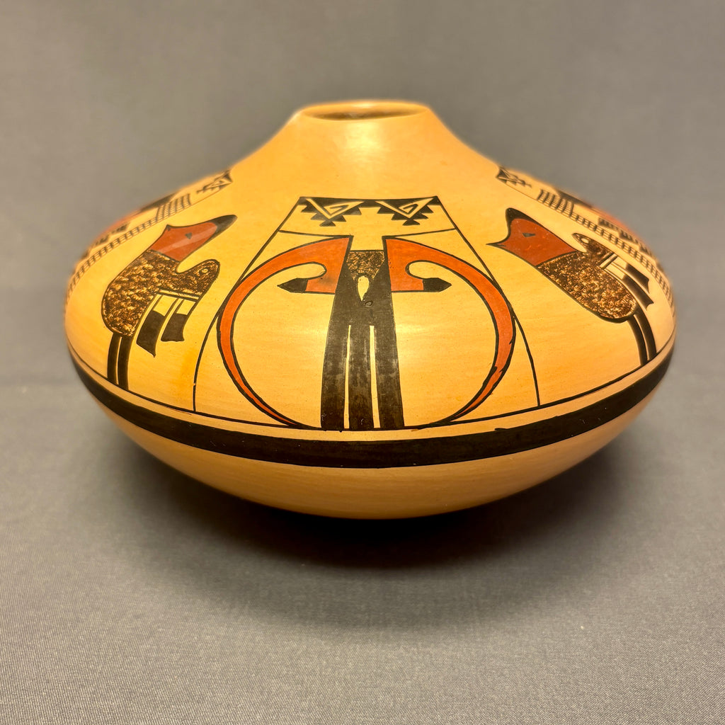 Gloria Mahle, Hopi Wide Painted Pot with Bird Design  (JM47)