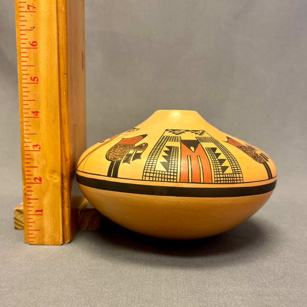 Gloria Mahle, Hopi Wide Painted Pot with Bird Design  (JM47)