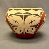 Ruby Panana, Zia Pueblo Vintage Wide Mouth Painted Clay Pot with Roadrunner Design (JM65)