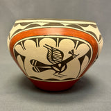 Ruby Panana, Zia Pueblo Vintage Wide Mouth Painted Clay Pot with Roadrunner Design (JM65)