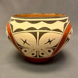 Ruby Panana, Zia Pueblo Vintage Wide Mouth Painted Clay Pot with Roadrunner Design (JM65)