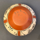 Ruby Panana, Zia Pueblo Vintage Wide Mouth Painted Clay Pot with Roadrunner Design (JM65)