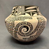 Marquis Dann-Lente, Laguna Pueblo Vintage Handmade Painted Clay Pot with Parrot and Spiral design  (JM92)