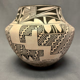 Marquis Dann-Lente, Laguna Pueblo Vintage Handmade Painted Clay Pot with Parrot and Spiral design  (JM92)