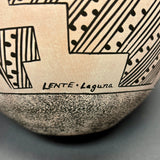 Marquis Dann-Lente, Laguna Pueblo Vintage Handmade Painted Clay Pot with Parrot and Spiral design  (JM92)