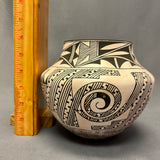 Marquis Dann-Lente, Laguna Pueblo Vintage Handmade Painted Clay Pot with Parrot and Spiral design  (JM92)