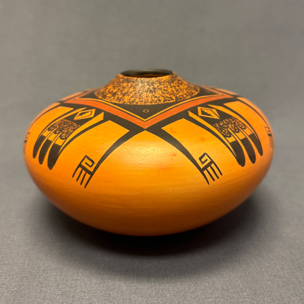 Gloria Mahle, Hopi Wide Painted Pot with Parrot Tail Design  (JM125)