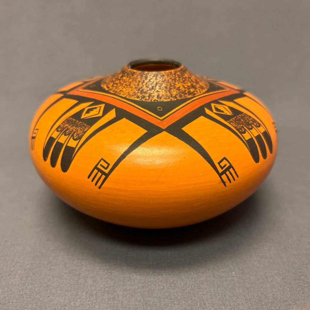 Gloria Mahle, Hopi Wide Painted Pot with Parrot Tail Design  (JM125)
