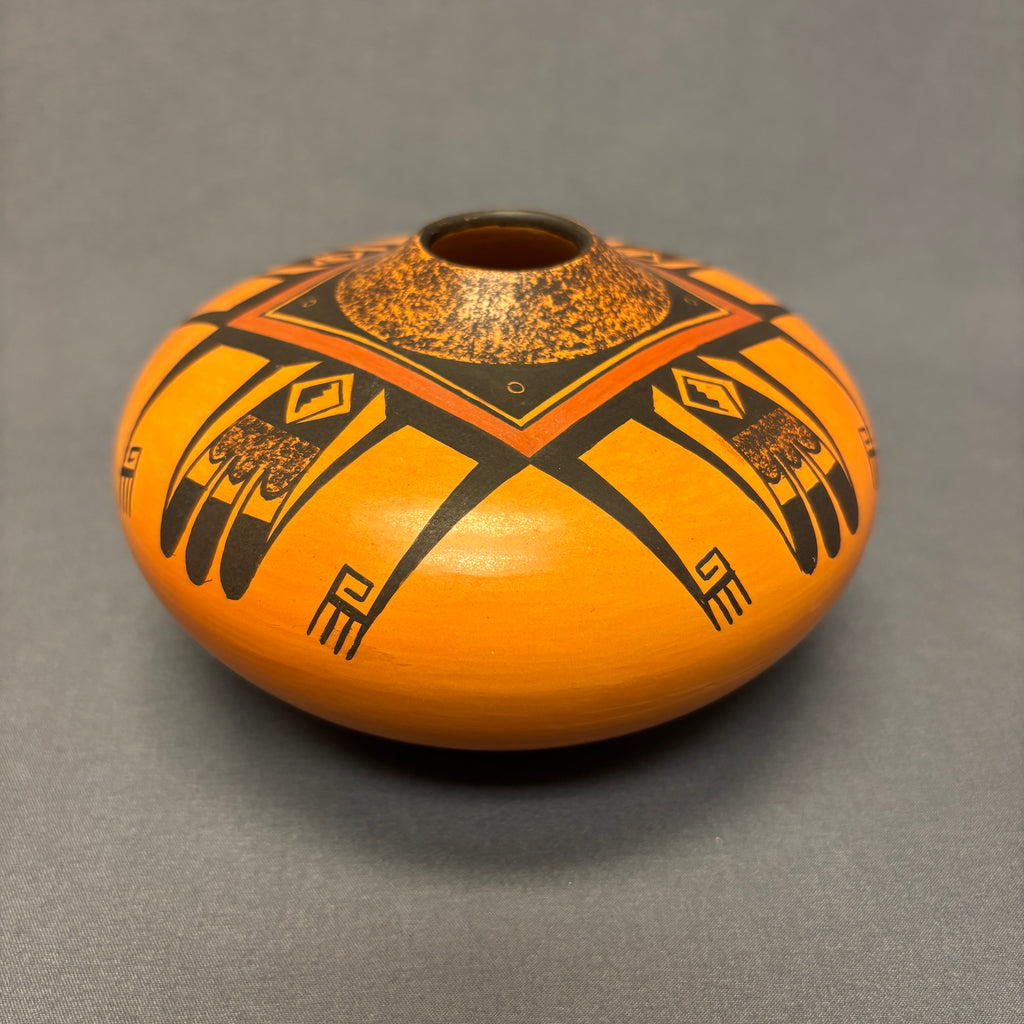 Gloria Mahle, Hopi Wide Painted Pot with Parrot Tail Design  (JM125)