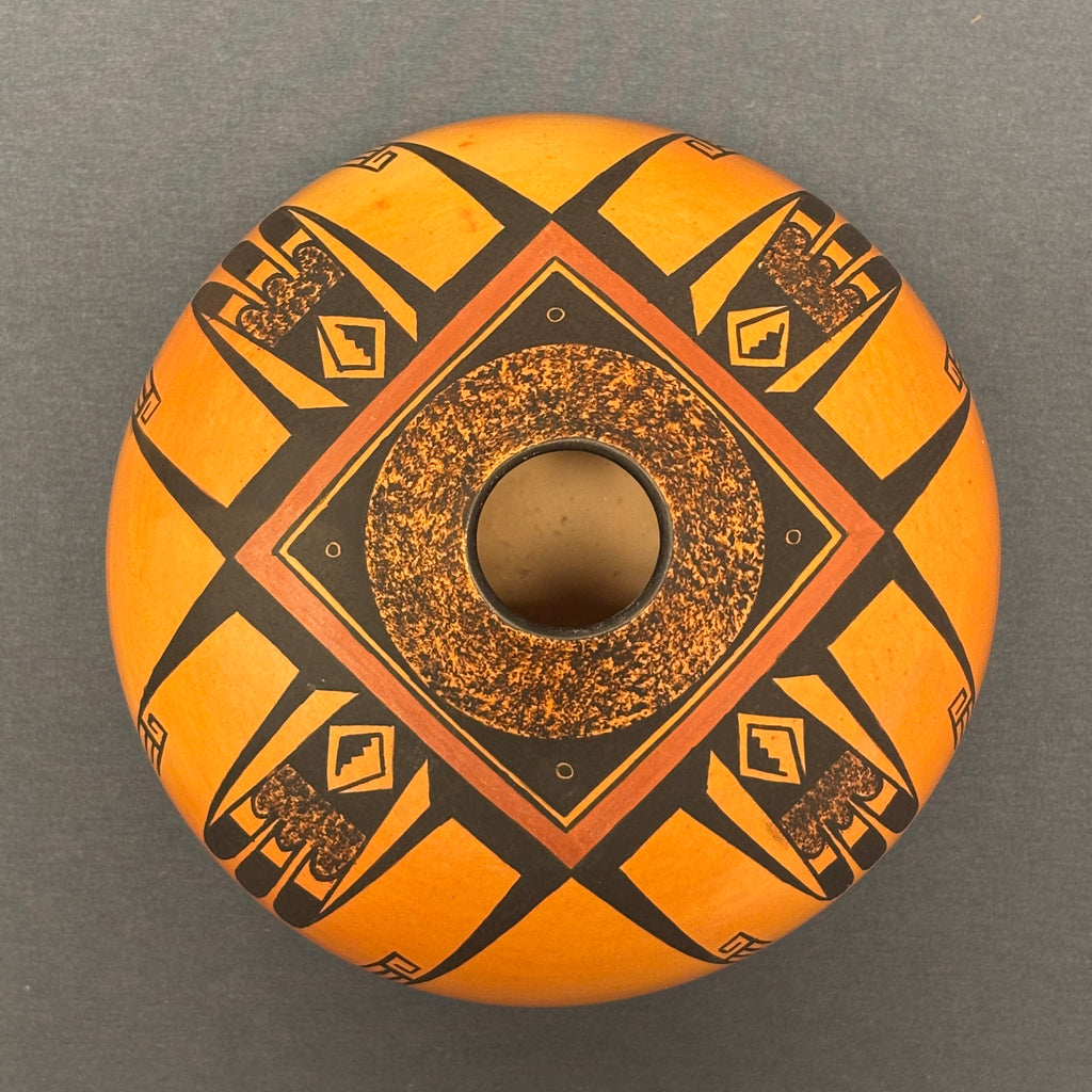Gloria Mahle, Hopi Wide Painted Pot with Parrot Tail Design  (JM125)