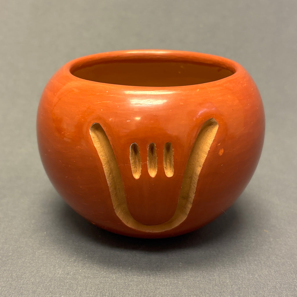 Sophie Cata - Vintage Santa Clara Pueblo, Handmade Carved and Polished Clay Pot with Bear Paw Design (JM128)