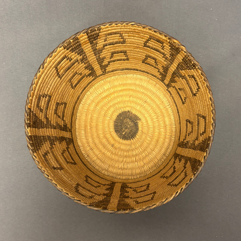 Vintage Tohono O'odham (Papago) Tall Round Coiled Basket with Plant Design, authentic Native American  (JFB15)