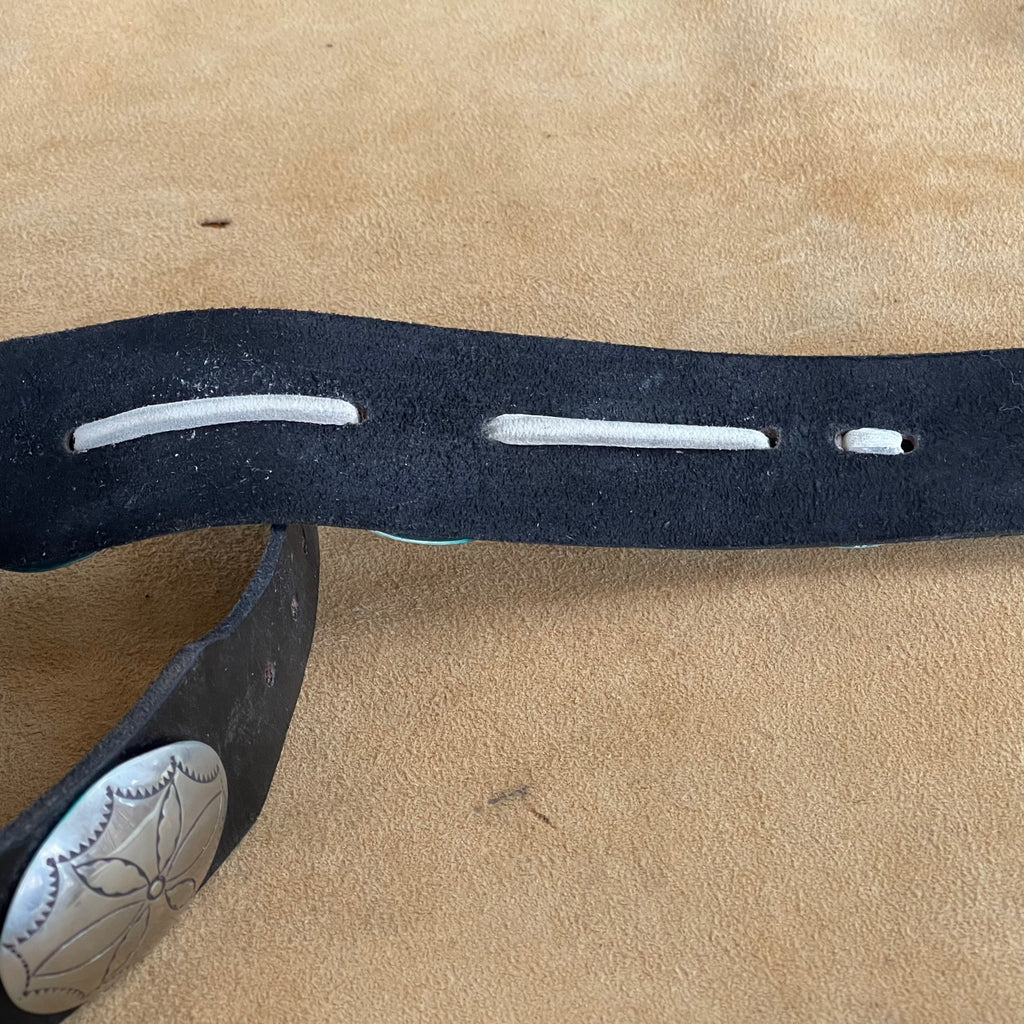 Vintage Navajo sterling silver Concho Belt on leather, authentic Native American (GM364)