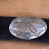 Vintage Navajo sterling silver Concho Belt on leather, authentic Native American (GM364)