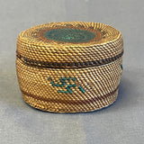 Makah woven basket with whirling log design 3" x 2" ca. 1890s (CW3)