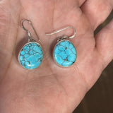 Navajo Kingman Spiderweb Turquoise Dangle Earrings signed EP (3/86)