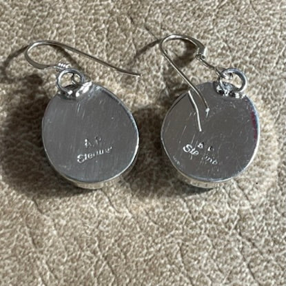 Navajo Kingman Spiderweb Turquoise Dangle Earrings signed EP (3/86)