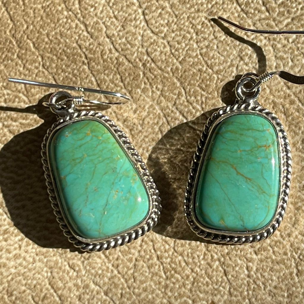 Navajo Sonoran Turquoise Dangle Earrings - Handmade by Burt Francisco (3/87)