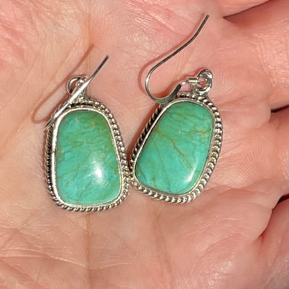 Navajo Sonoran Turquoise Dangle Earrings - Handmade by Burt Francisco (3/87)