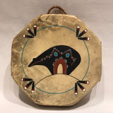 Taos Octagonal, Double Sided Drum With Spirit Bear Design, Handmade Drum RK23