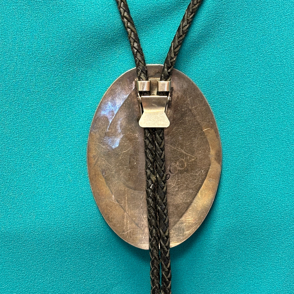 Zuni Inlay Bolo Tie with Bald Eagle Design, vintage Native American   (JF53)