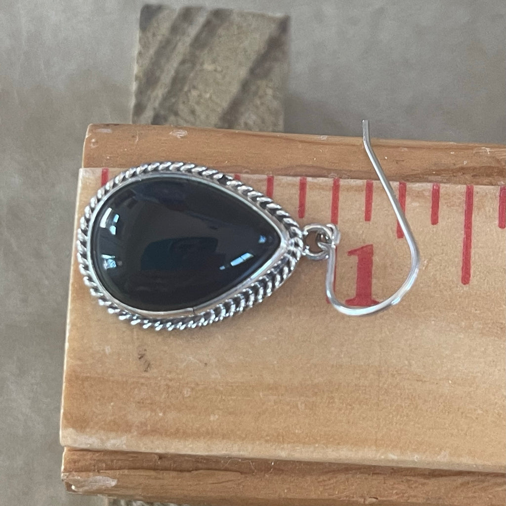 Navajo Black Onyx Dangle Earrings - Handmade by Lyle Piaso (3/57)