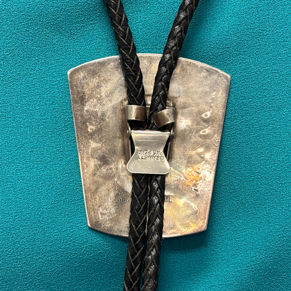 Dennis and Nancy Edaakie, Zuni Inlay Bolo Tie with Mallard Duck Design, vintage Native American   (JF56)