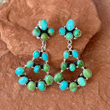 Multi stone turquoise statement chandelier Navajo earrings, Authentic Native American (3/82)