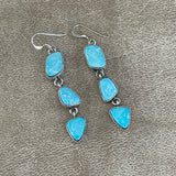 Multi stone turquoise statement dangle Navajo earrings, Authentic Native American (3/84)